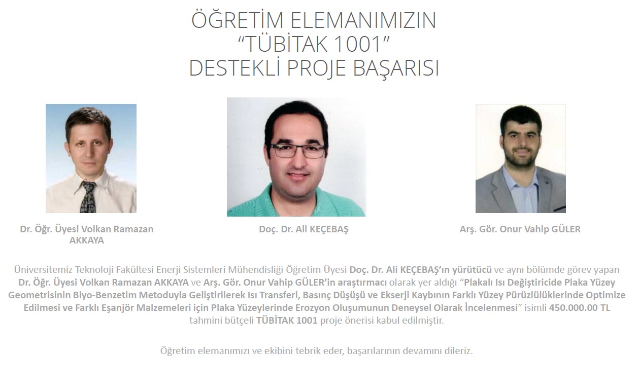 Öğretim Üyemiz Prof. Dr. Ali KEÇEBAŞ'ın "TÜBİTAK 1001" Destekli Proje Başarısı